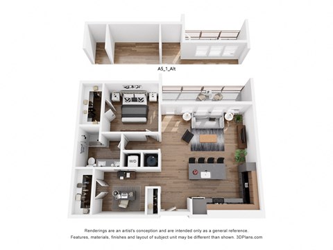 Floor plan for 1 bed, 1 bath, 999 sqft